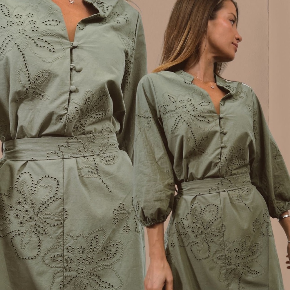 NWT L’ABEYE Sunday Up Michelle Olive Belted Dress
